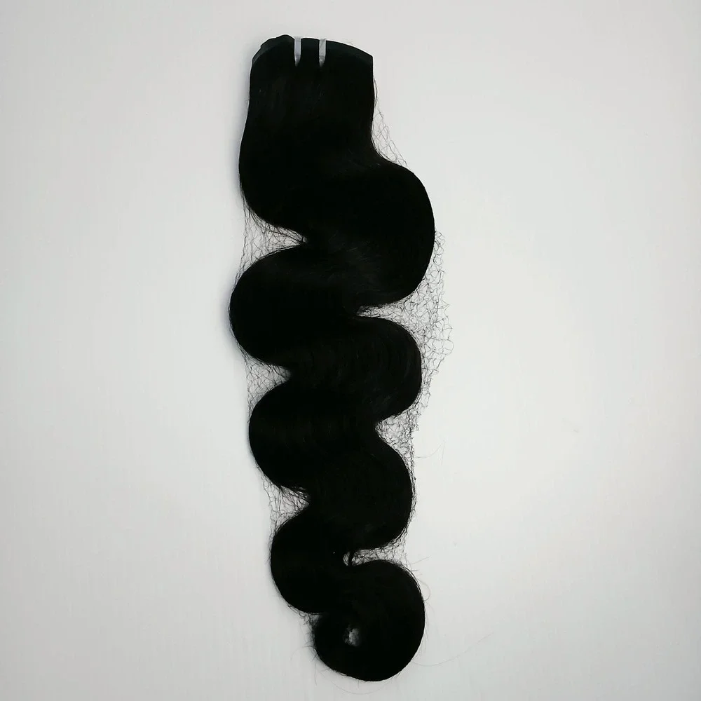 20 Inch Seamless PU Body Wave Clip In Human Hair Natural Black Thin Weft NEW